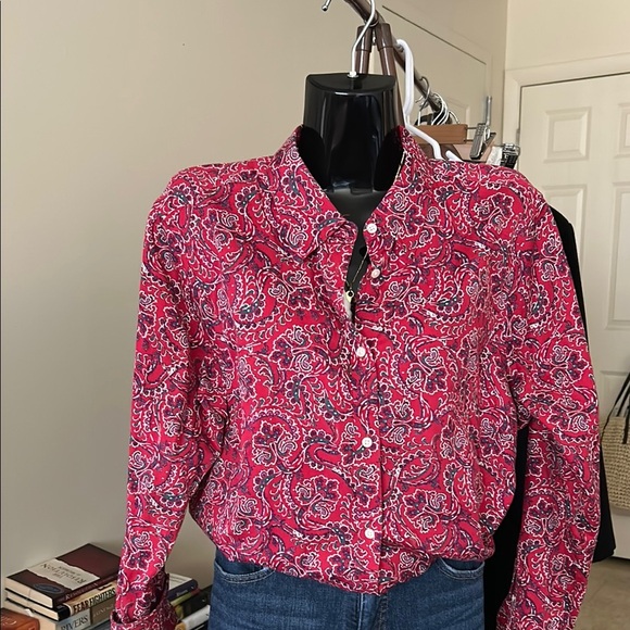 Red Paisley Button-Up Blouse - Picture 1 of 4